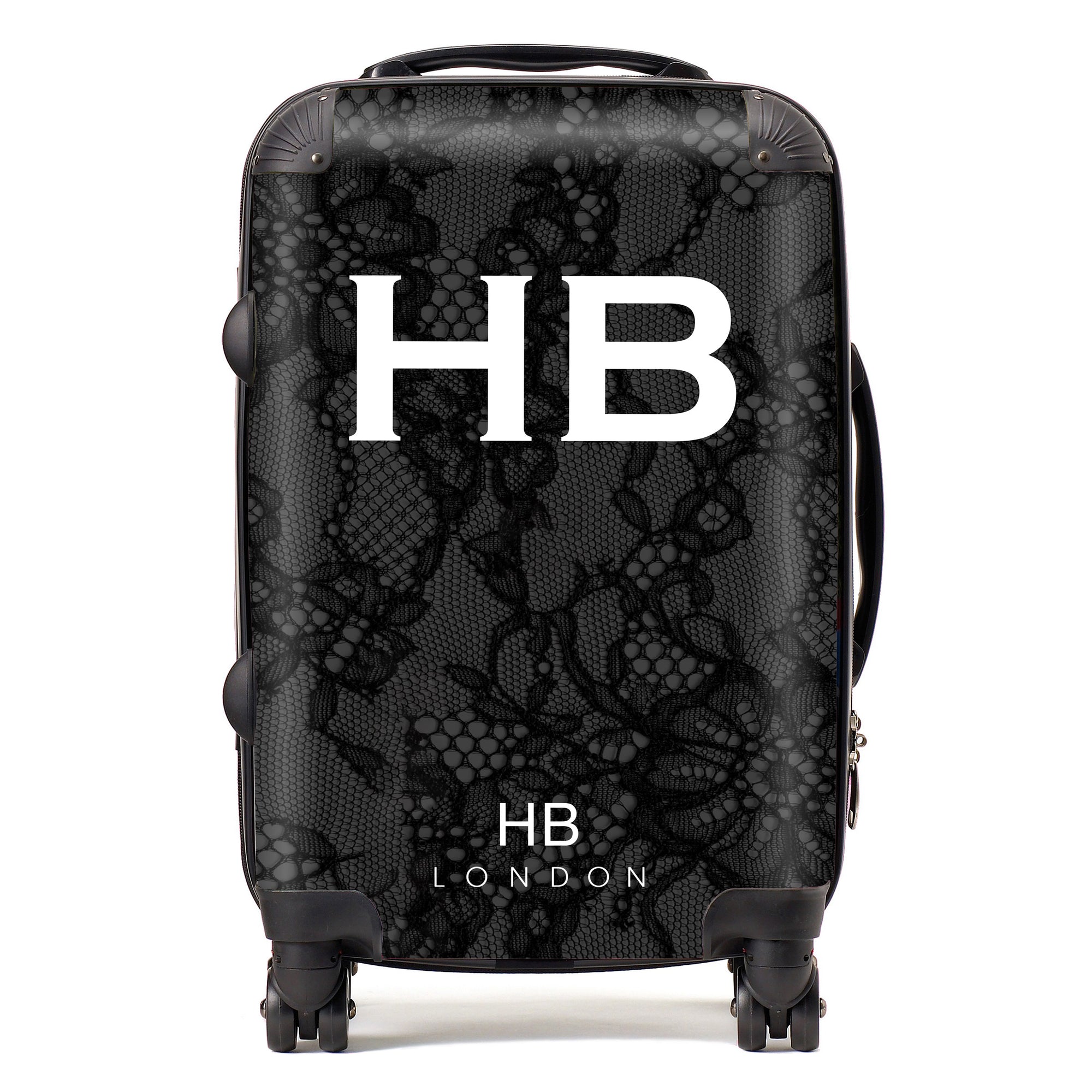 Personalised Black Lace with White Font Initial Suitcase