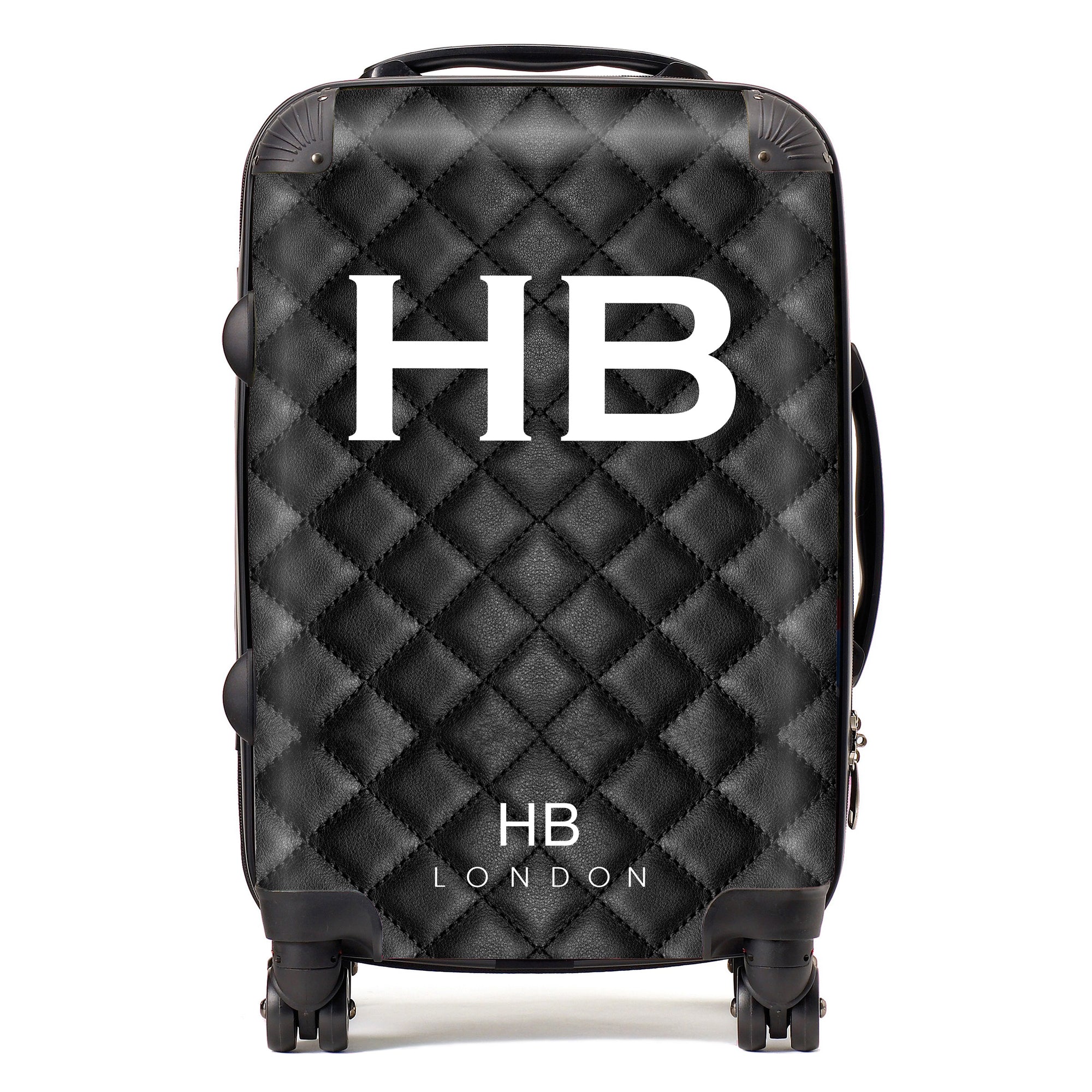 Personalised Black Quilted with White Font Initial Suitcase