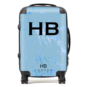 Personalised Blue Foil Marble Initial Suitcase