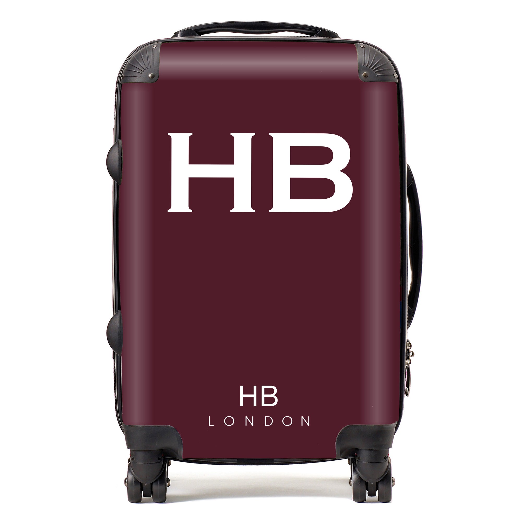 Personalised Burgundy with White Font Initial Suitcase