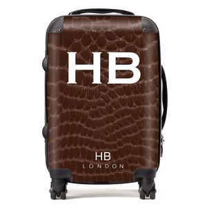 Personalised Chocolate Croc Print with White Font Initial Suitcase