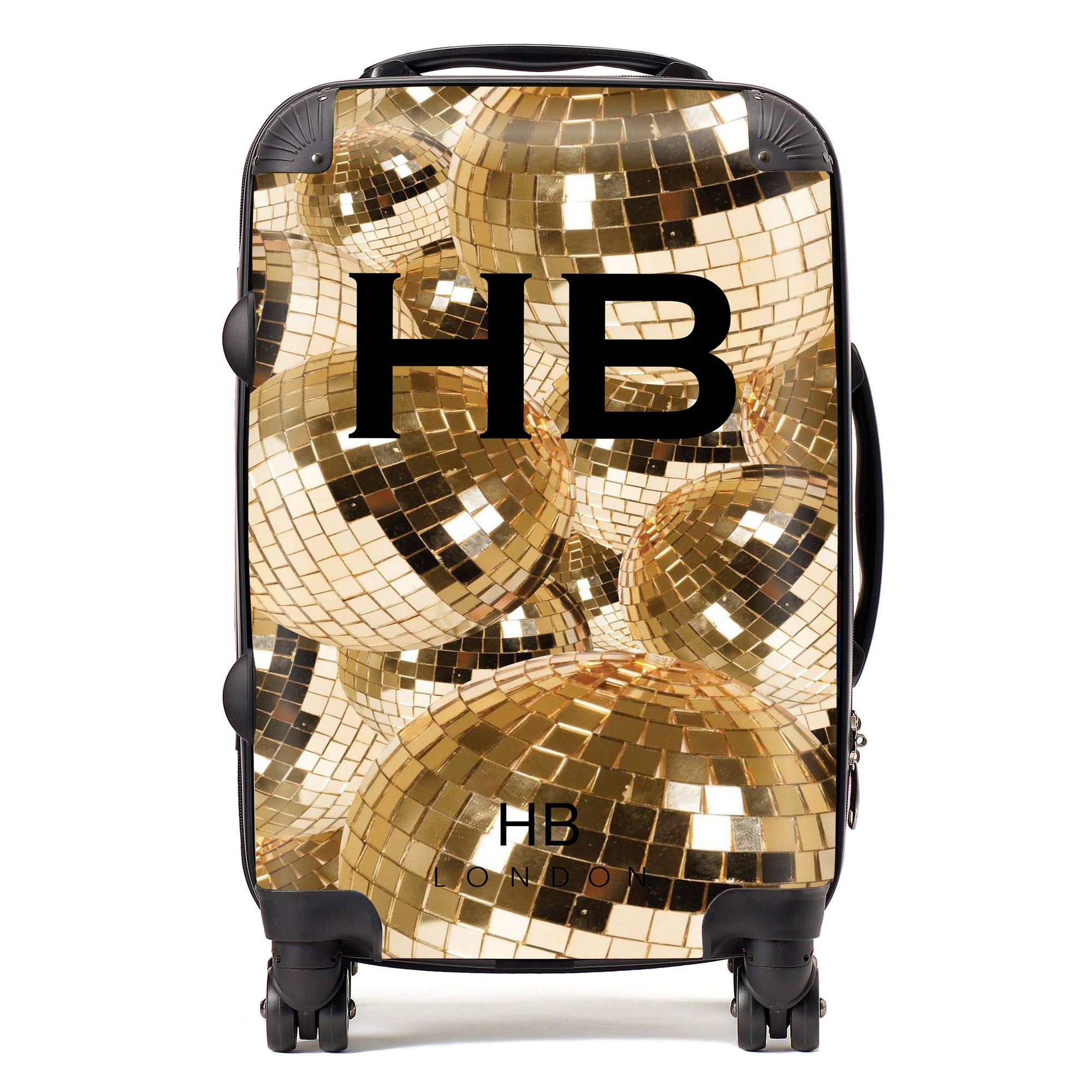 Personalised Disco Ball with Black Font Initial Suitcase