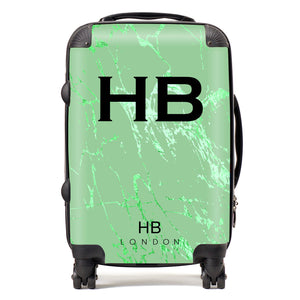 Personalised Green Foil Marble Initial Suitcase