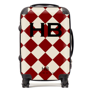 Personalised Red and Cream Check with Black Font Initial Suitcase