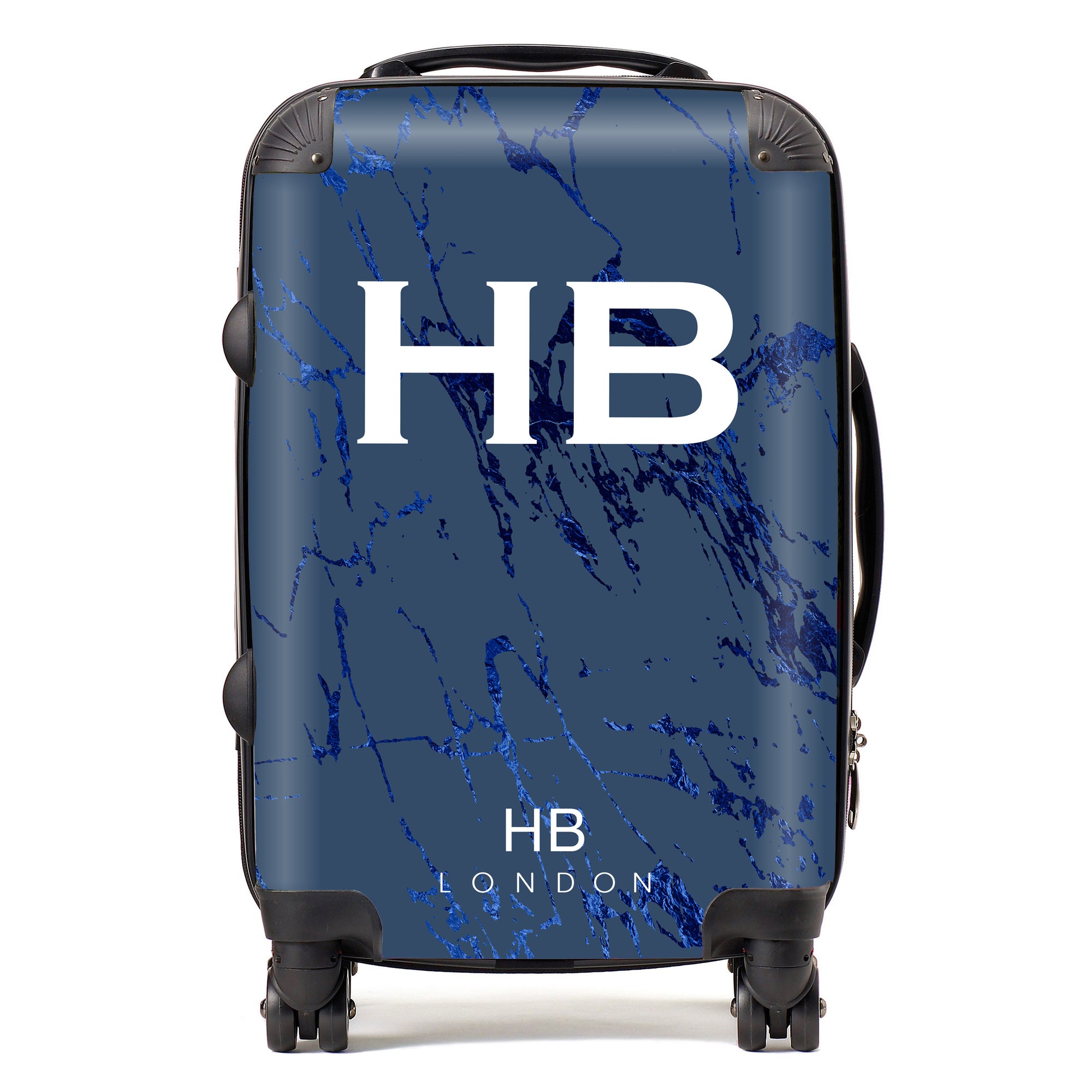 Personalised Navy Foil Marble Initial Suitcase