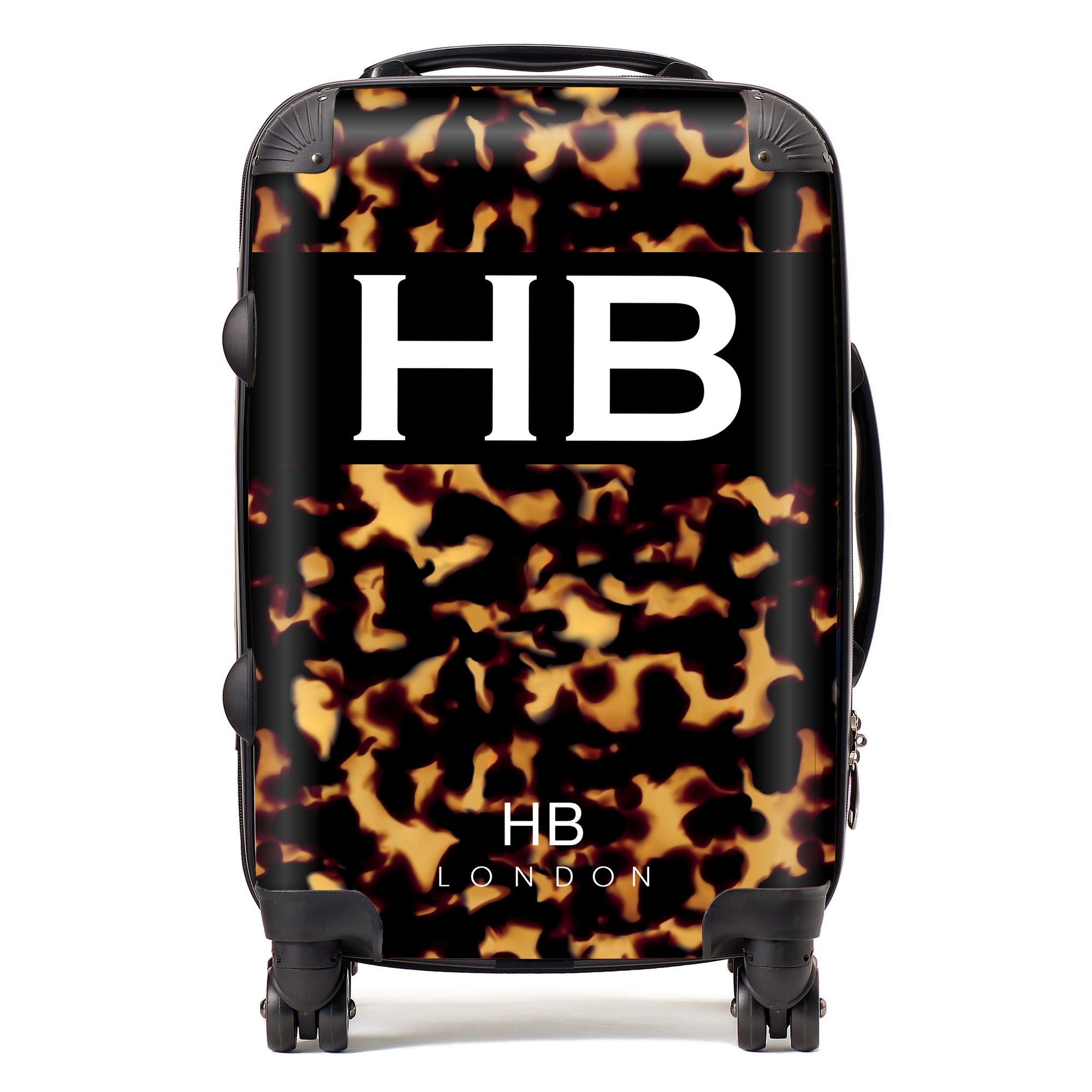 Personalised Amber Tortoise Shell with White Font Initial Suitcase