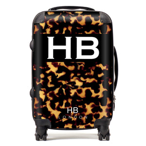 Personalised Amber Tortoise Shell with White Font Initial Suitcase