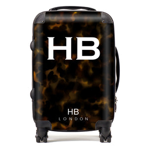 Personalised Classic Tortoise Shell with White Font Initial Suitcase