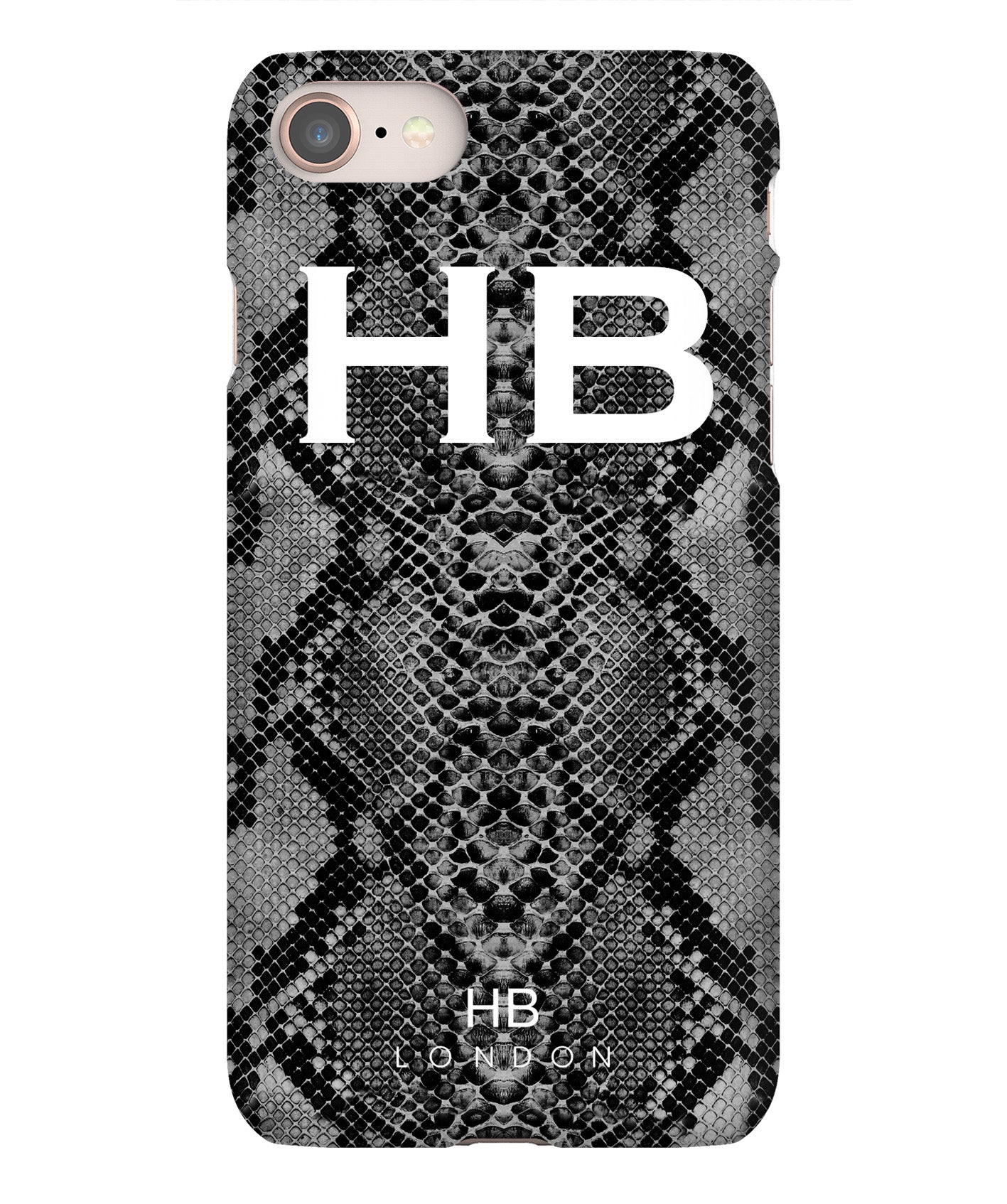 Personalised Black Snake Skin Print with White Font Initial iPhone Case