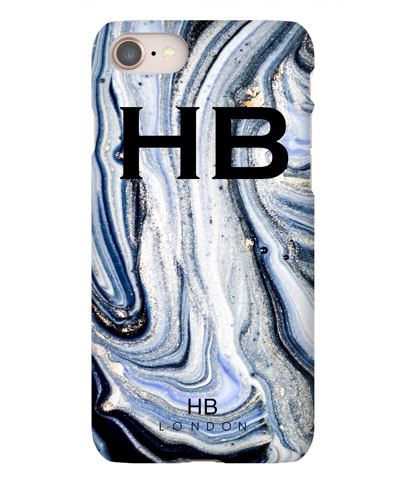 Personalised Blue and White Liquid Marble with Black Font Initial iPhone Case