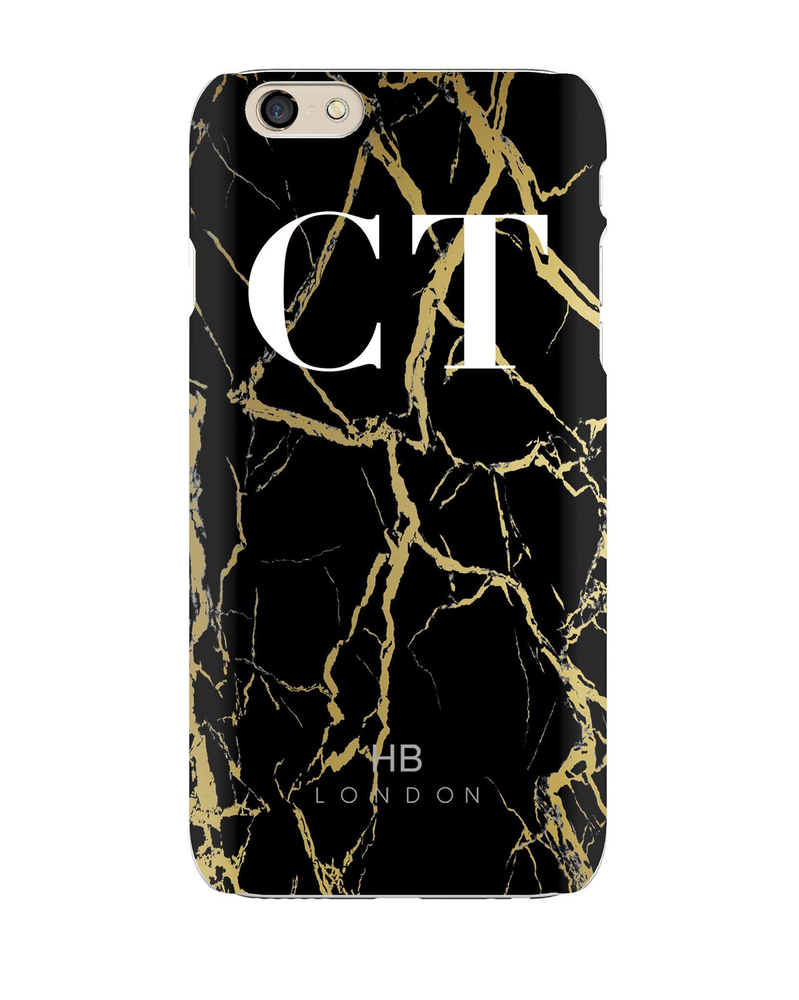 Personalised Black and Gold Marble Initial iPhone Case